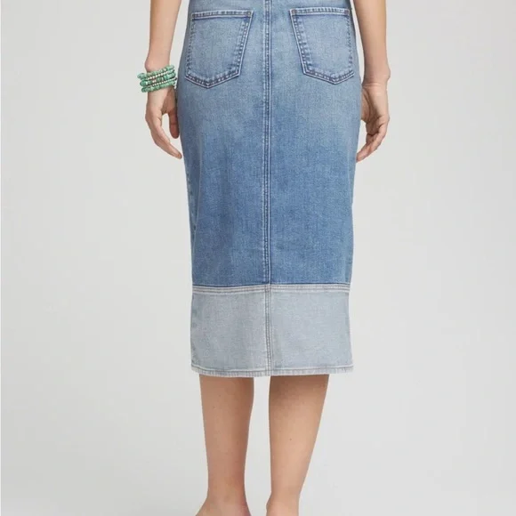 Chico's Blue Midi Pencil Skirt with Front Slit - Picture 3 of 4